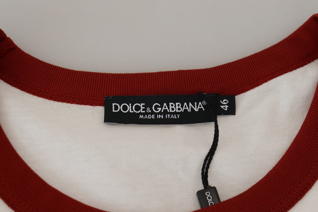 T-shirt blanc en coton Dolce & Gabbana avec logo imprimé, col rond et style décontracté.