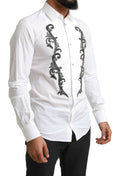 Chemise blanche Dolce & Gabbana Tuxedo slim fit avec motif baroque, élégante et sophistiquée, vue de face.