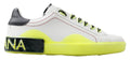 Chaussures sneakers en cuir blanc et jaune Portofino de Dolce & Gabbana, chaussures de mode élégantes et modernes.