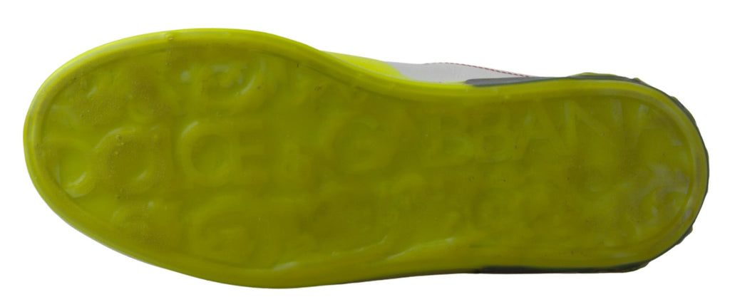 Chaussures sneakers en cuir blanc et jaune Dolce & Gabbana Portofino, vues de face.