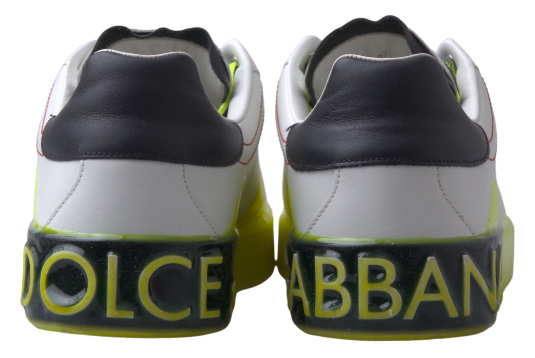 Chaussures sneakers Portofino en cuir blanc et jaune de Dolce & Gabbana, mode élégante et confortable.
