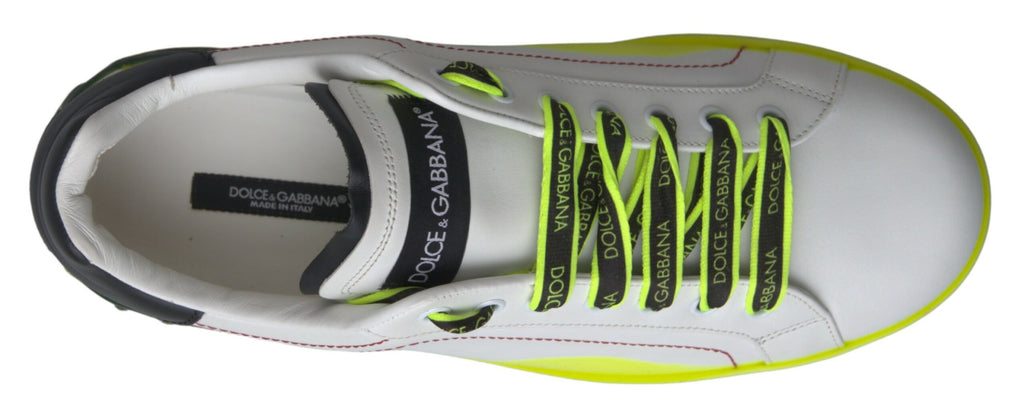 Chaussures sneakers portofino en cuir blanc et jaune de Dolce & Gabbana, chaussures élégantes pour homme ou femme.