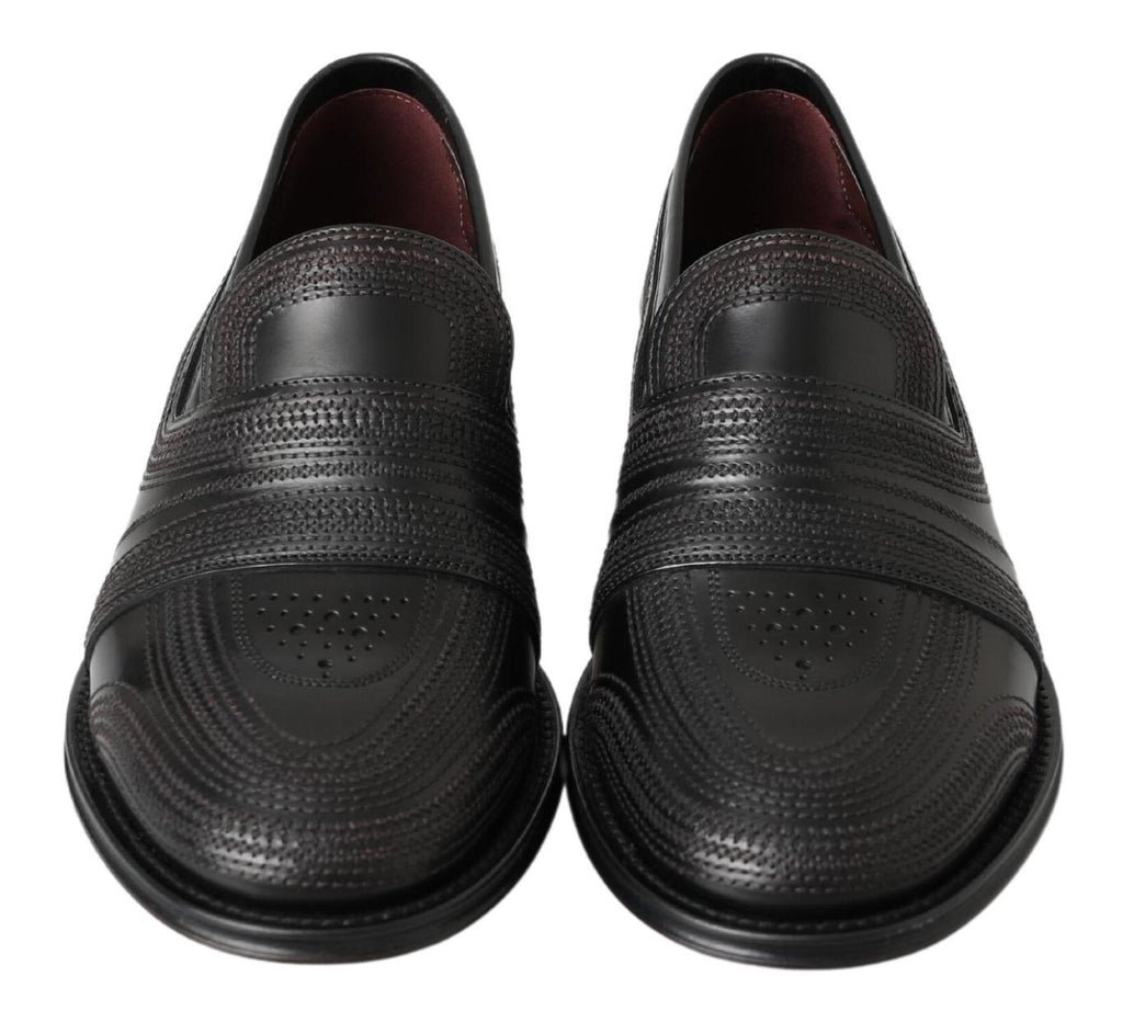 Chaussures mocassins en cuir noir Dolce & Gabbana, chaussons en cuir avec couture, chaussures élégantes pour homme.