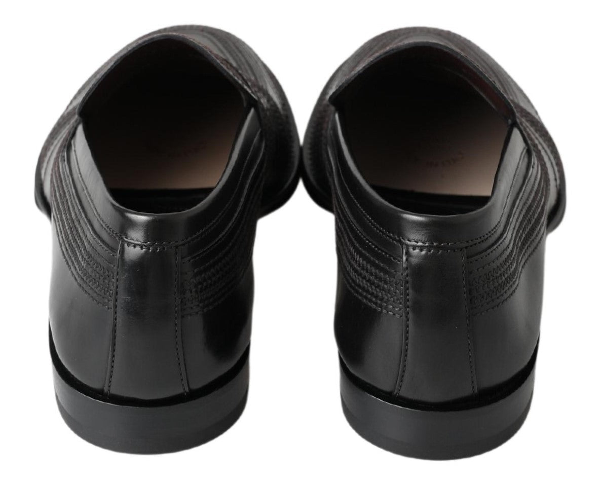 Chaussures en cuir noir Dolce & Gabbana, slippers ou loafers à couture, chaussures élégantes pour homme.