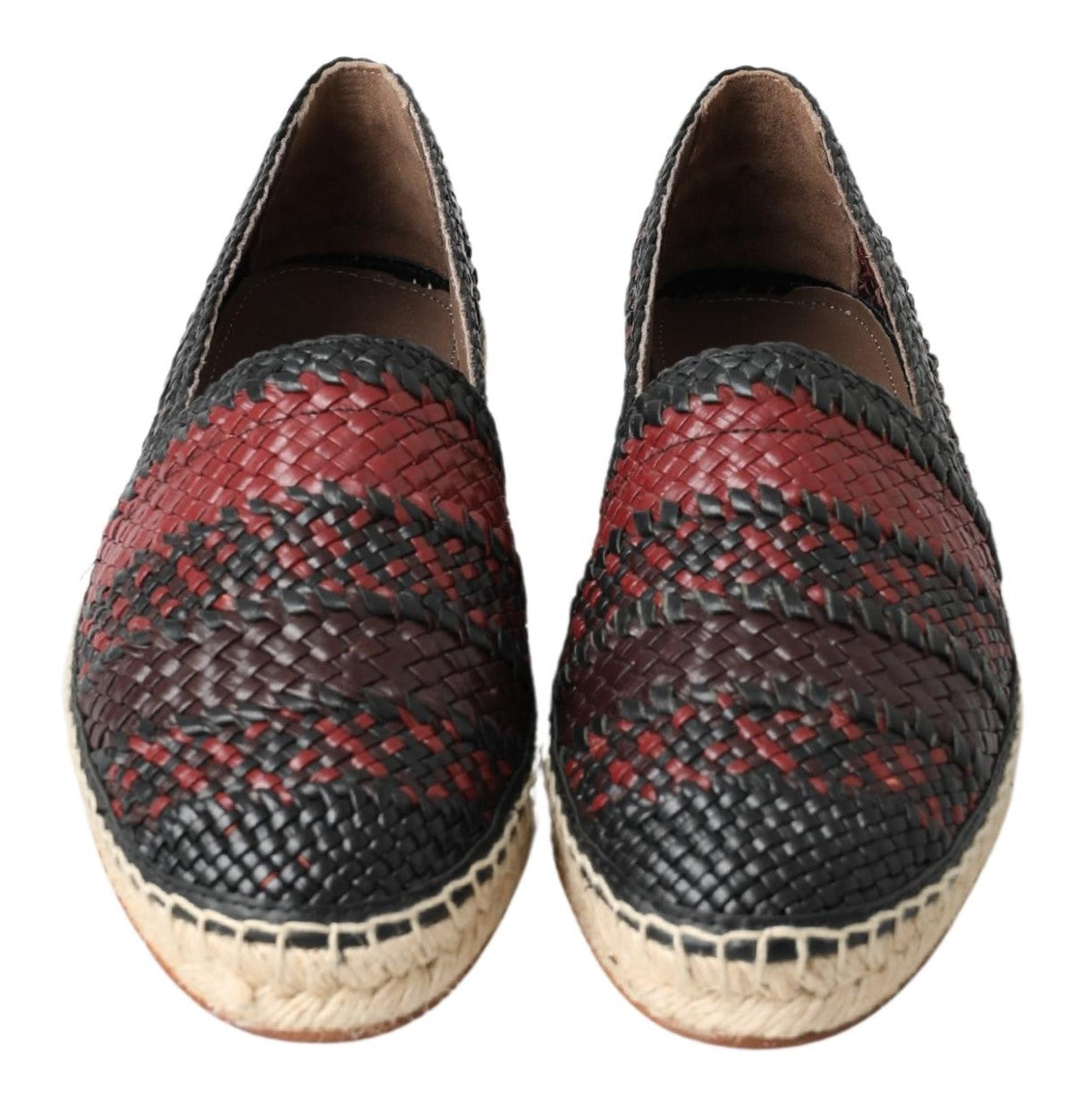 Chaussures espadrilles en cuir de buffle noir et bordeaux de Dolce & Gabbana, élégantes et confortables pour l'été.
