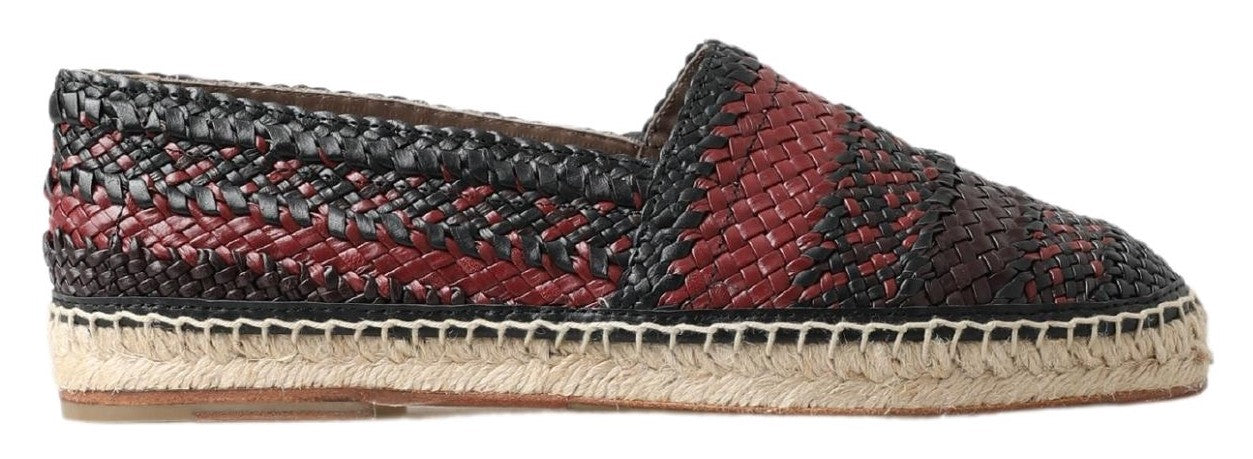 Chaussures espadrilles en cuir de buffle noir et bordeaux Dolce & Gabbana, style élégant et confortable pour homme.