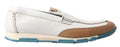 Chaussures mocassins en cuir blanc Dolce & Gabbana, élégantes et confortables, vues de face avec détails de finition.
