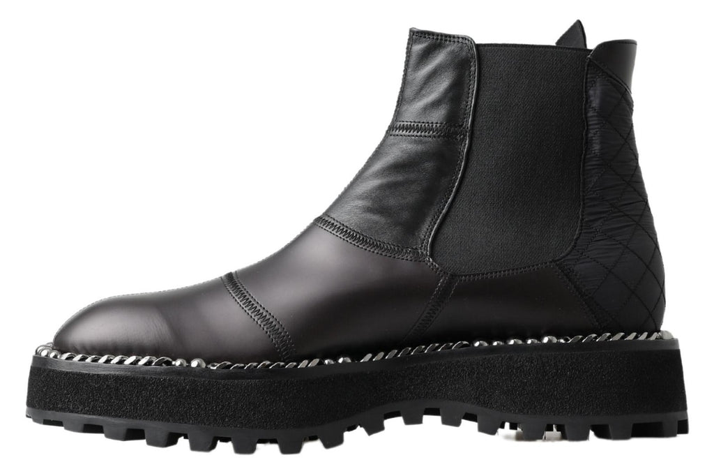 Bottes noires en cuir stretch Dolce & Gabbana, fermeture slip-on, chaussures élégantes pour femmes.
