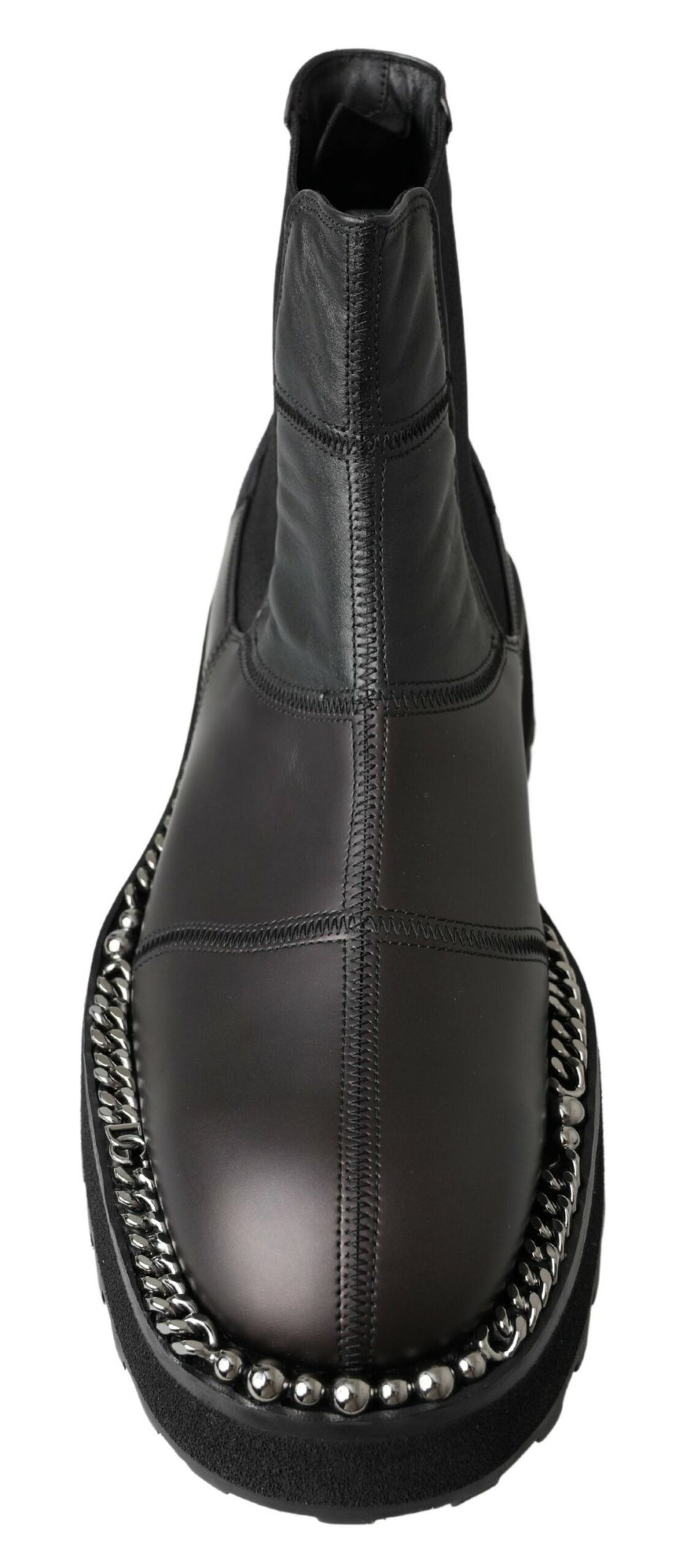 Bottes noires en cuir stretch de Dolce & Gabbana, style slip-on, élégantes et confortables.