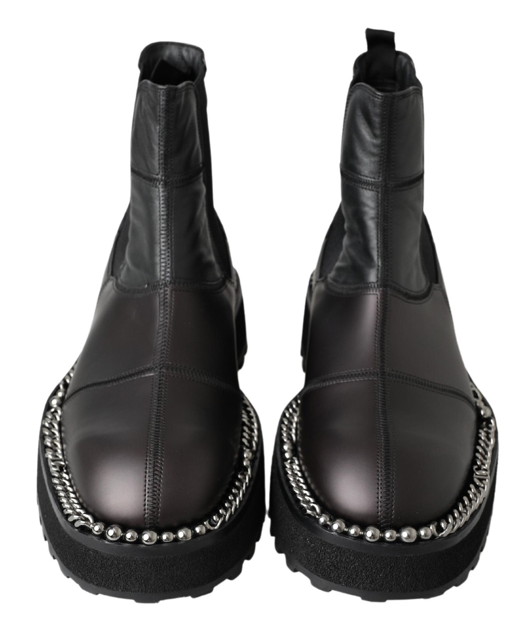 Bottes noires en cuir stretch Dolce & Gabbana à enfiler, élégantes et ajustées, pour un style sophistiqué et moderne.