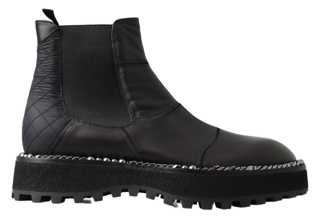 Bottes noires en cuir stretch de Dolce & Gabbana, en slip-on élégantes et confortables pour femmes.