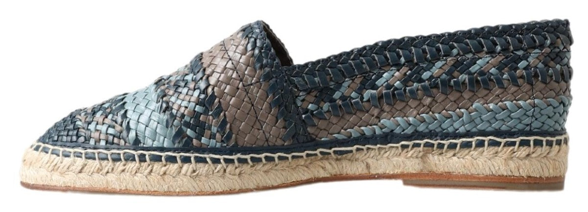 Chaussures espadrilles en cuir bleu gris Buffalo de Dolce & Gabbana, élégantes et confortables pour un style sophistiqué.