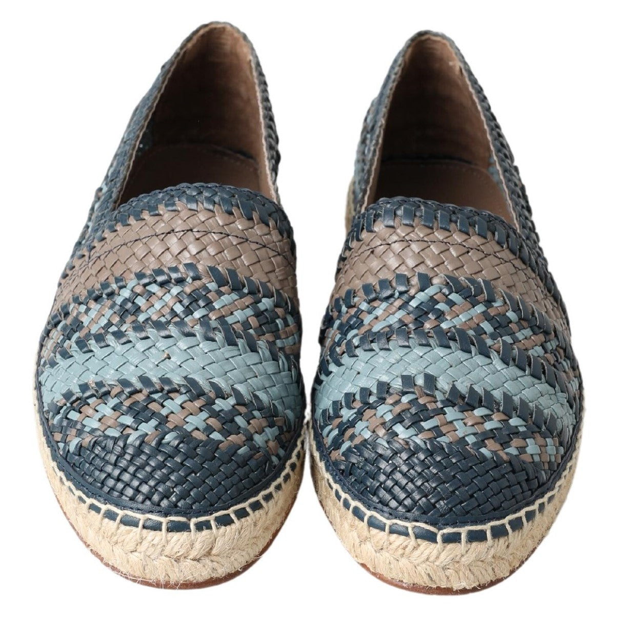 Chaussures espadrilles en cuir Buffalo bleu gris de Dolce & Gabbana, style élégant et confortable pour l'été.