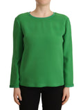 Pull en soie verte Armani à manches longues et col rond, douceur élégante pour un style sophistiqué.