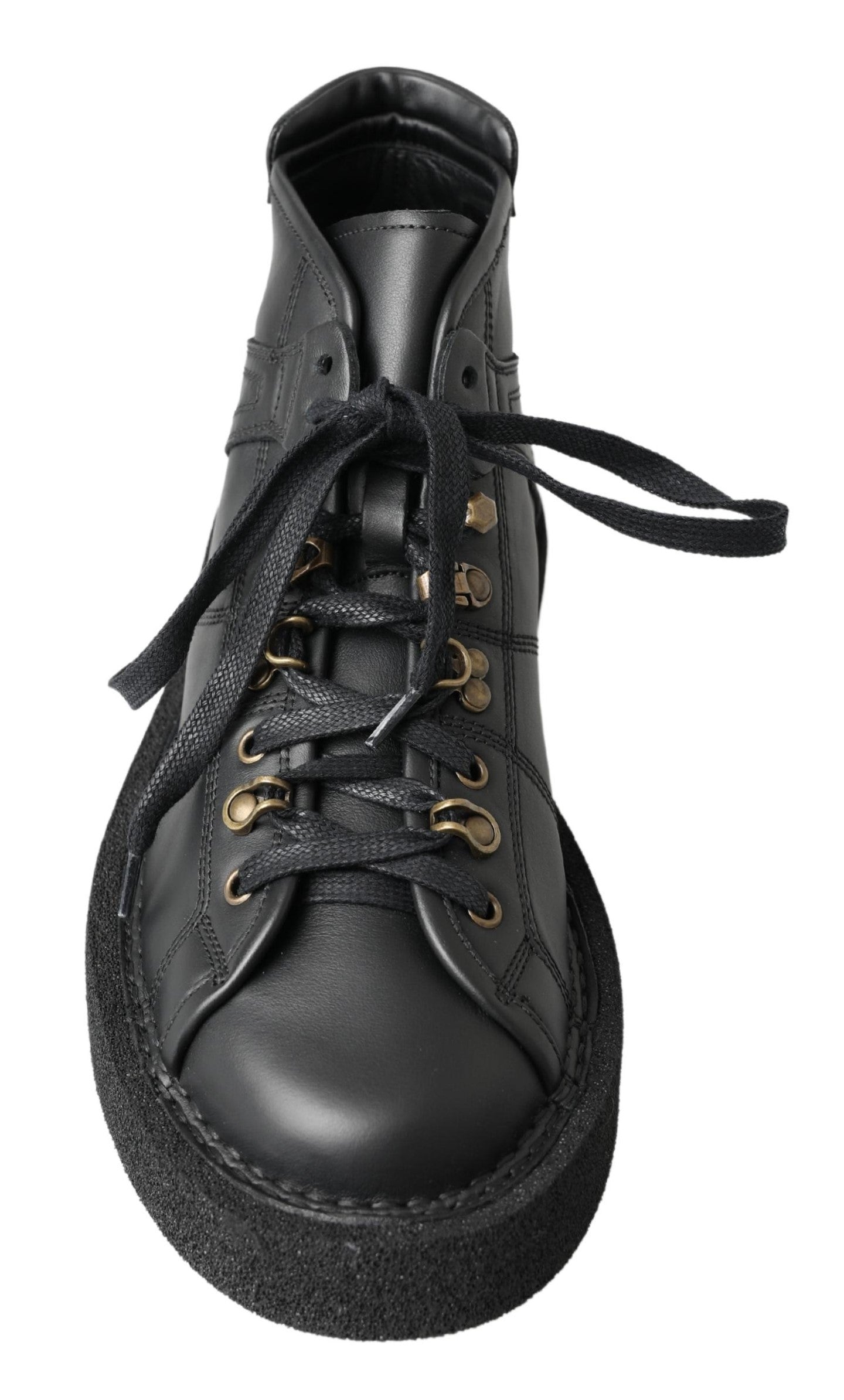Bottes noires en cuir extensible de Dolce & Gabbana, style slip-on pour femmes, vue en gros plan