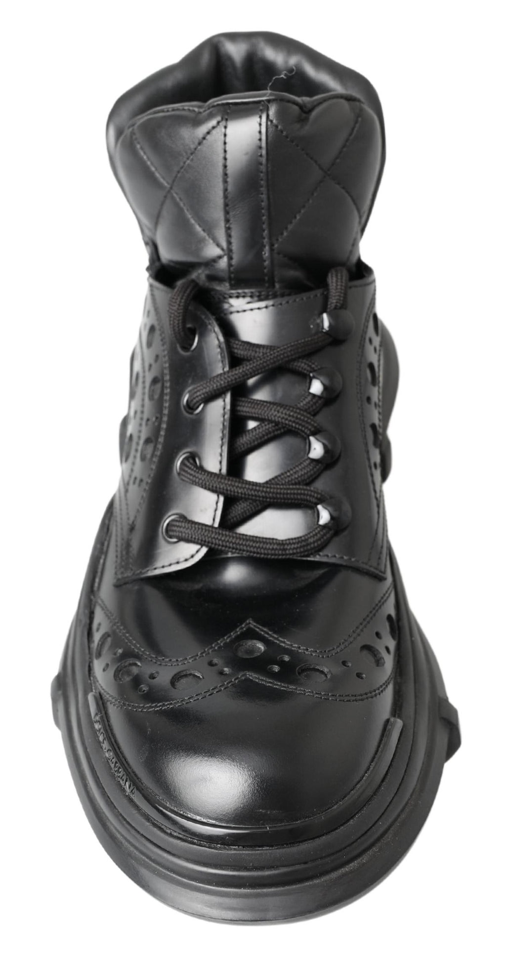 Bottes décontractées en cuir noir de la marque Dolce & Gabbana, ankle, style casual, vue de côté.