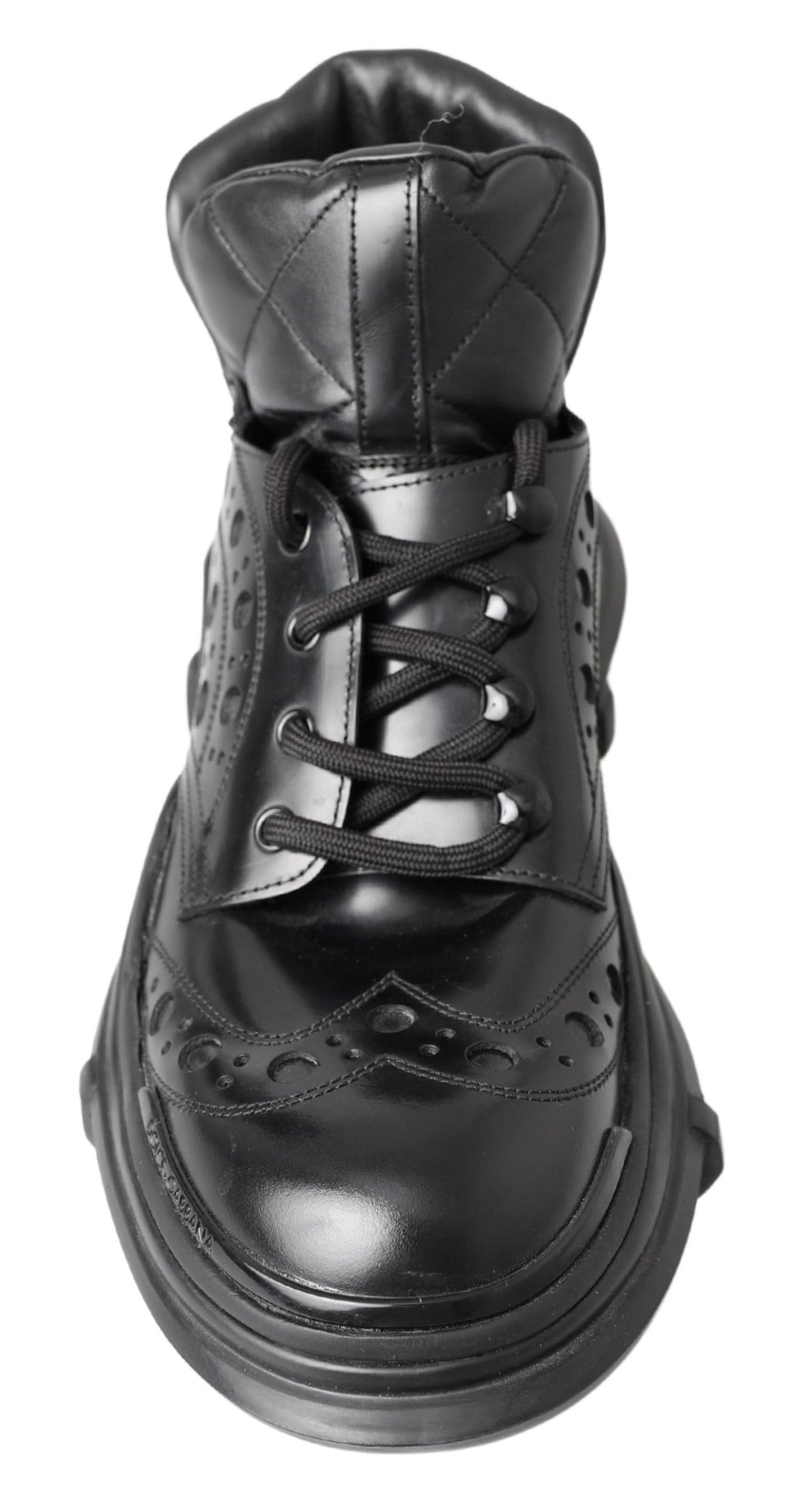 Bottes décontractées en cuir noir de la marque Dolce & Gabbana, ankle, style casual, vue de côté.