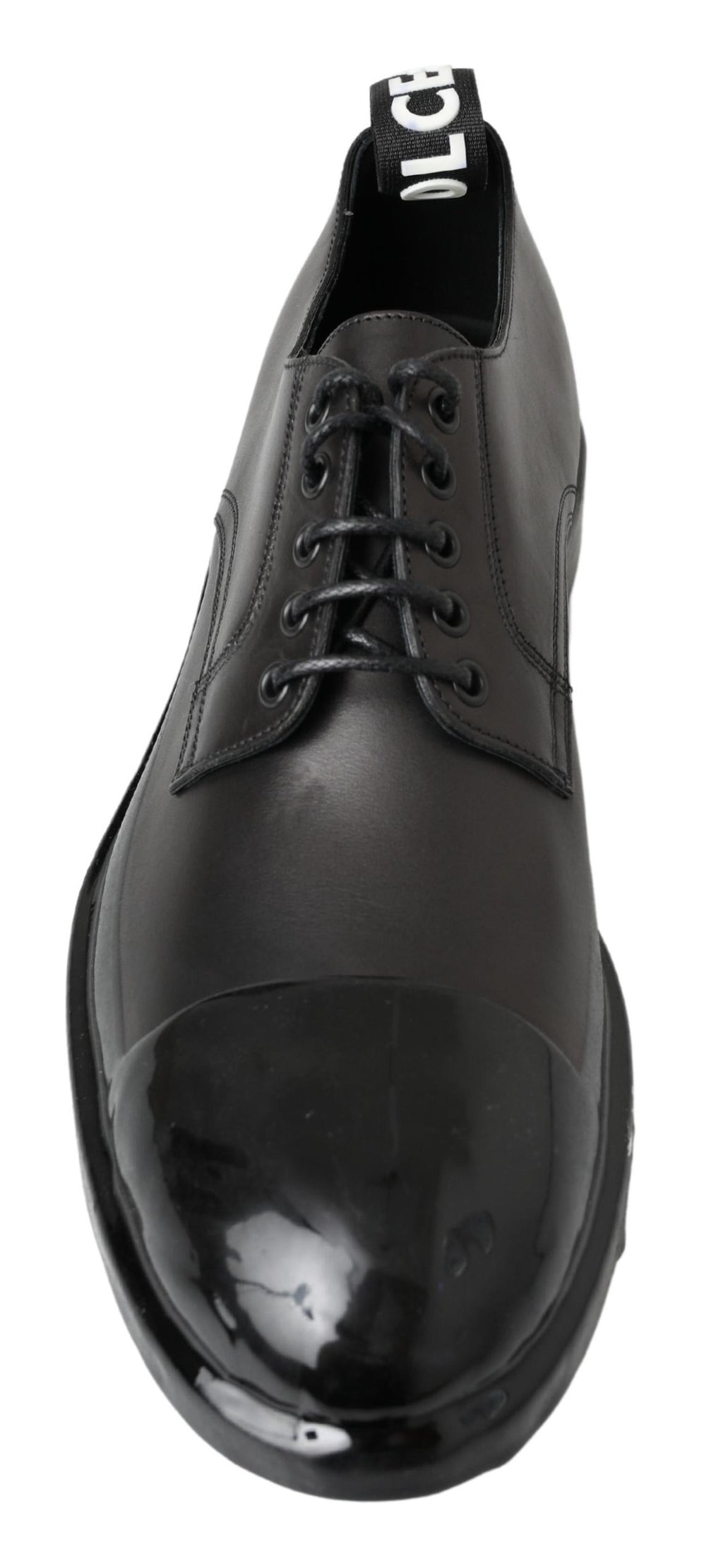 Chaussures derby en cuir noir Dolce & Gabbana, élégantes et raffinées, avec lacets et finition lisse.