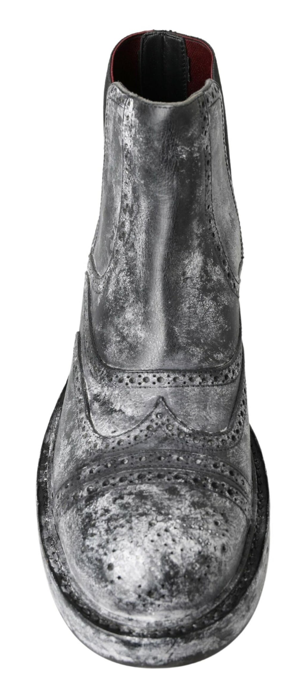 Bottes ankle en cuir noir et gris de Dolce & Gabbana, élégantes et sophistiquées, visibles avec détails en cuir.