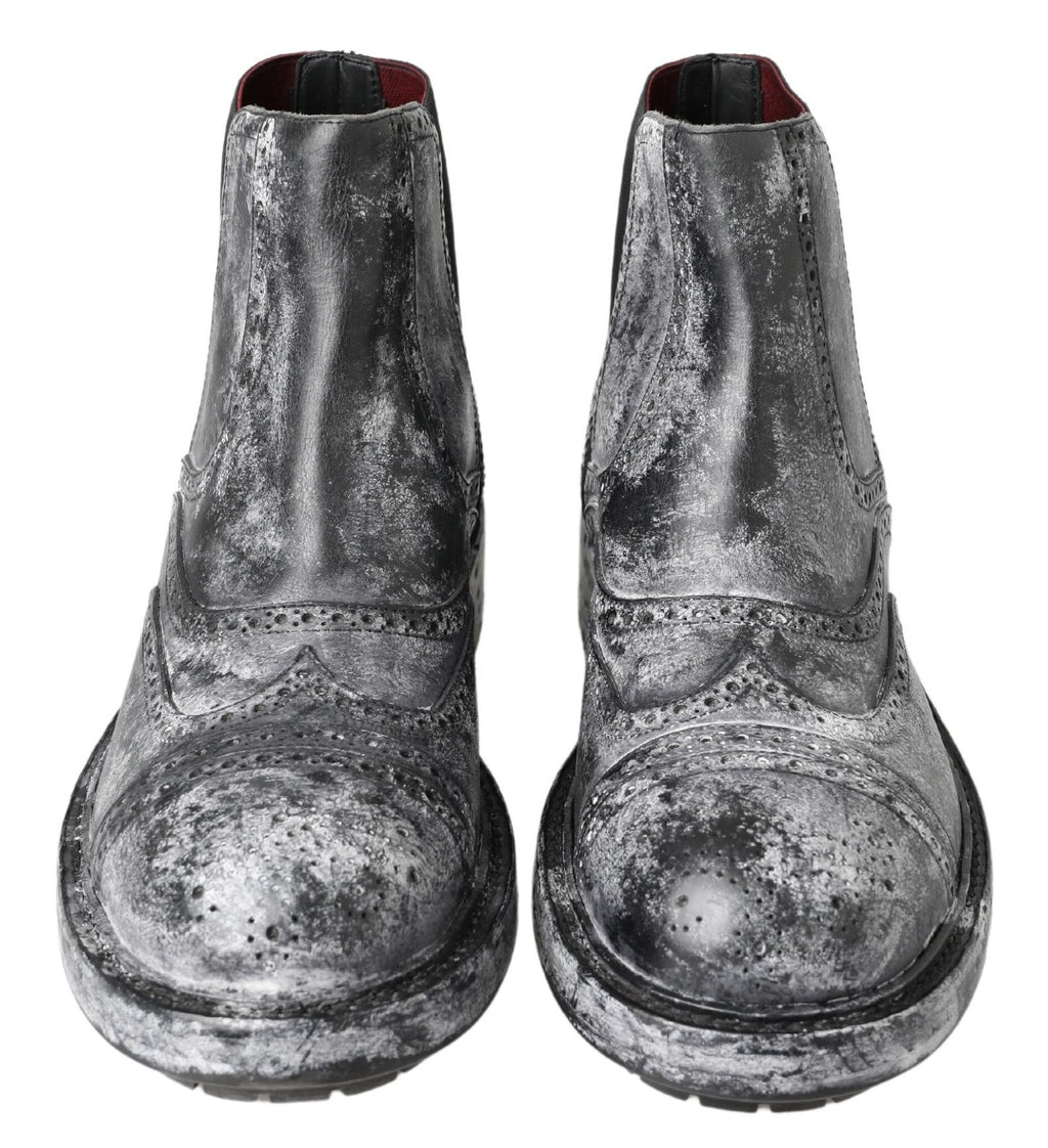Bottes ankle en cuir noir et gris de Dolce & Gabbana, design élégant et sophistiqué pour femmes.