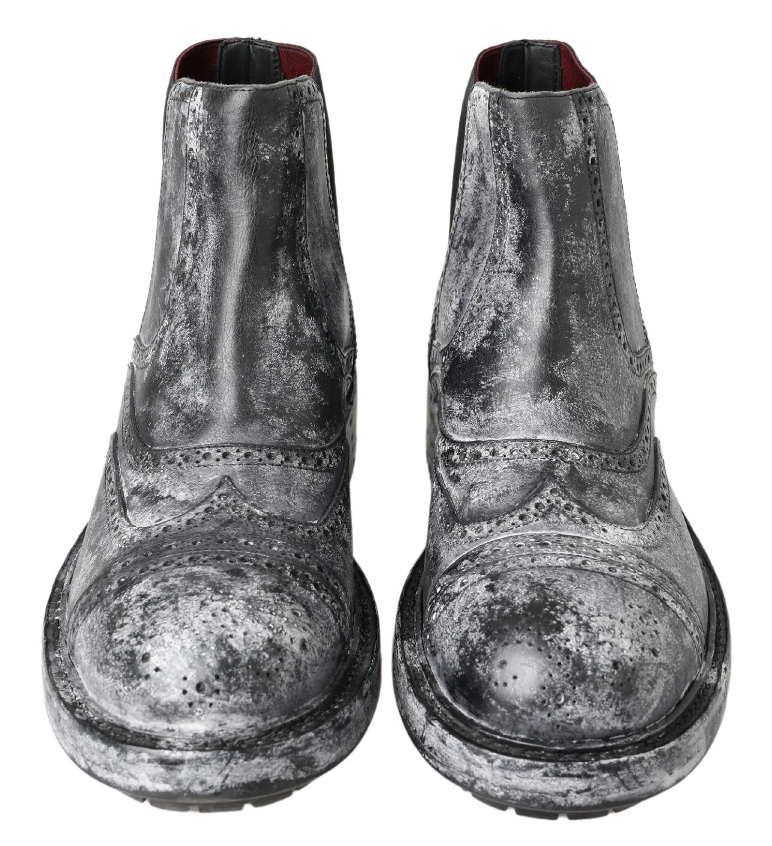 Bottes ankle en cuir noir et gris de Dolce & Gabbana, design élégant et sophistiqué pour femmes.