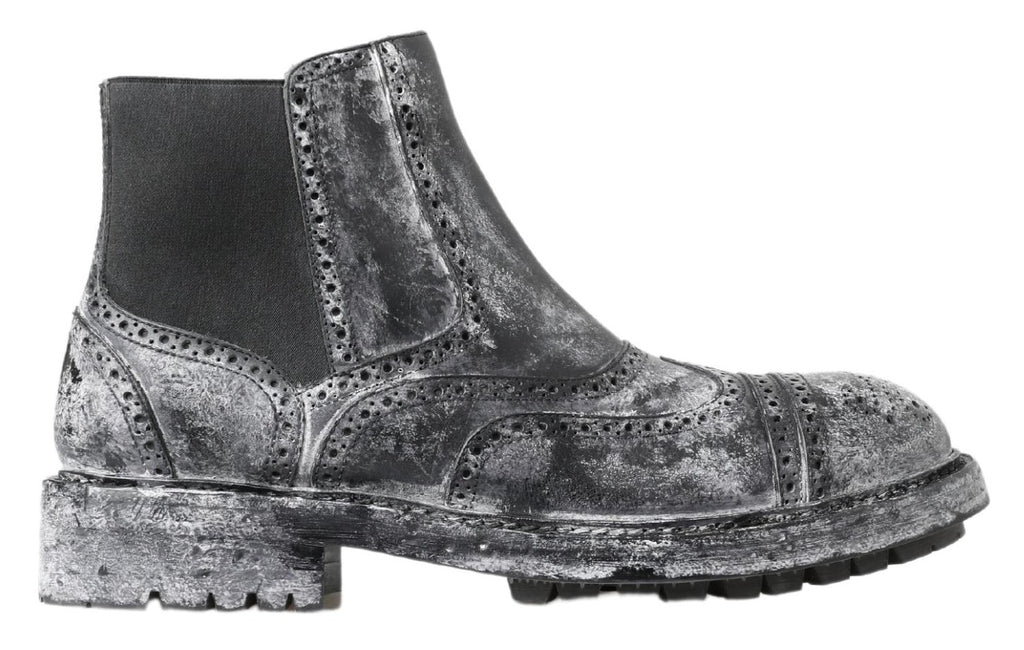 Bottes ankle en cuir noir et gris de Dolce & Gabbana, style élégant et sophistiqué pour femmes.