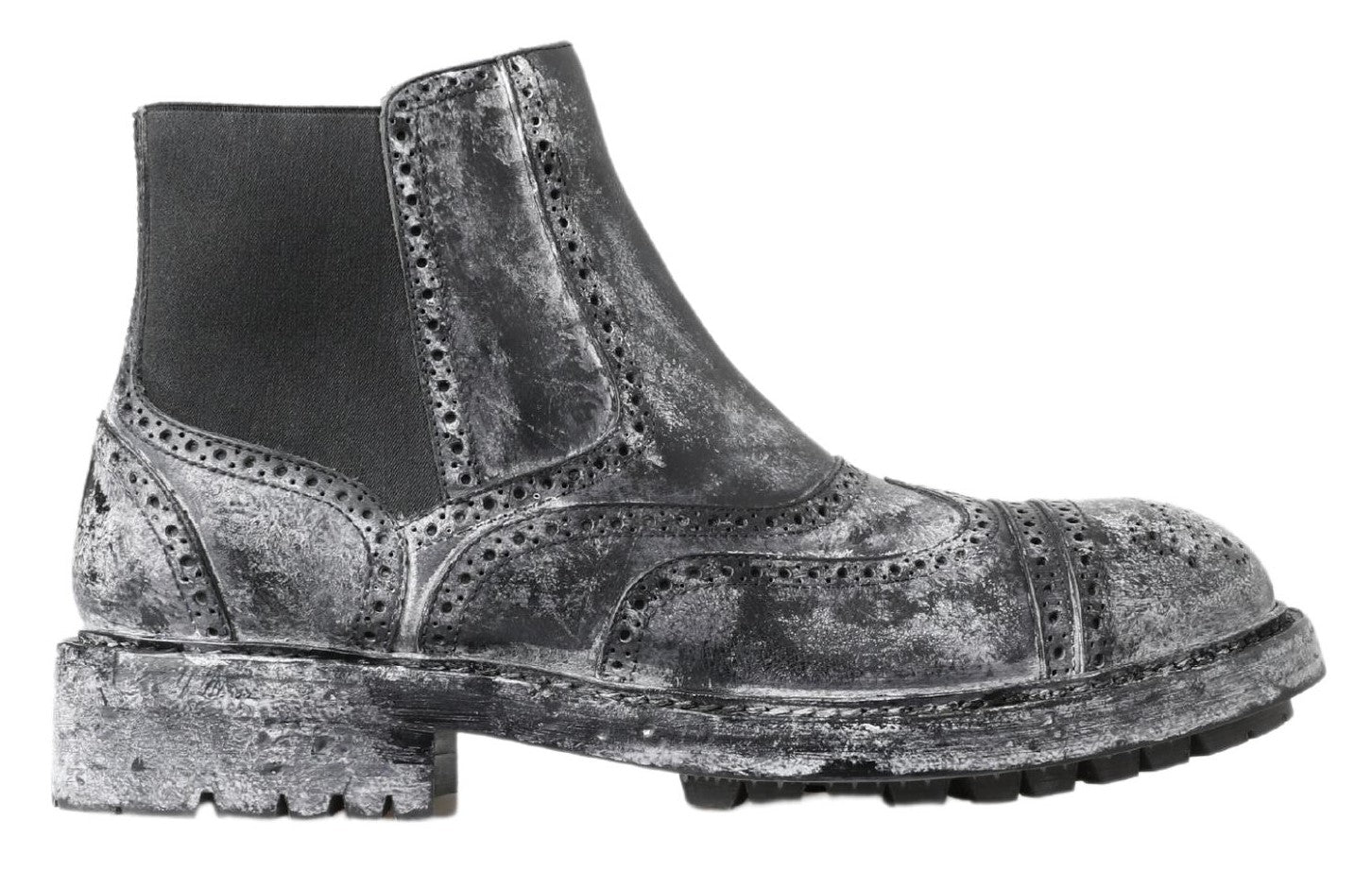 Bottes ankle en cuir noir et gris de Dolce & Gabbana, style élégant et sophistiqué pour femmes.