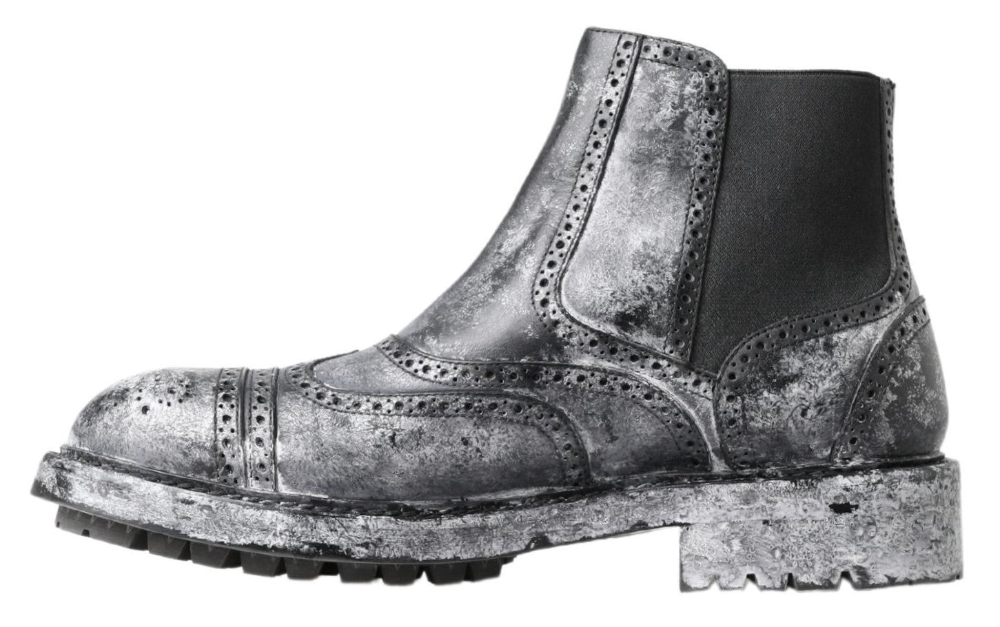 Bottes ankle en cuir noir et gris de Dolce & Gabbana, élégantes avec semelle en cuir et design sophistiqué.