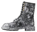 Bottes mi-mollet en cuir noir et gris de Dolce & Gabbana, chaussures élégantes et sophistiquées pour femmes.