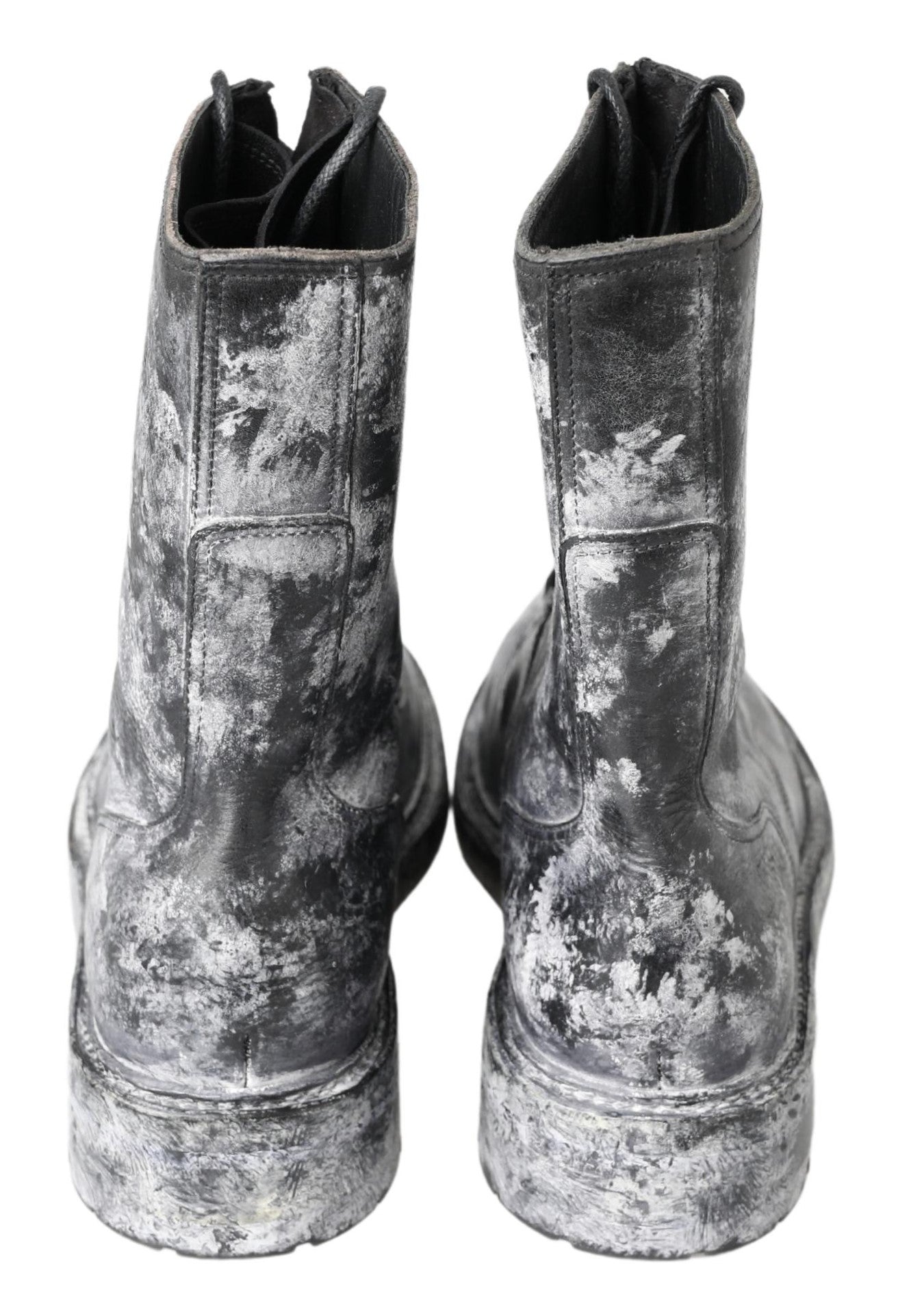 Bottes en cuir noir et gris Dolce & Gabbana, mi-mollet, élégantes et raffinées, pour femme.