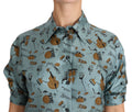 Chemise courte en soie Dolce & Gabbana à motifs multicolores d'instruments de musique, manches courtes, style élégant et coloré.
