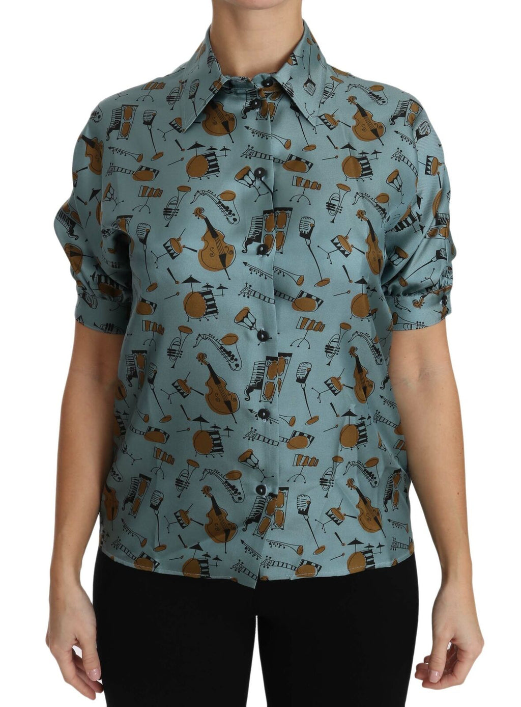 Chemise Dolce & Gabbana à manches courtes avec motifs d'instruments de musique en soie multicolore.