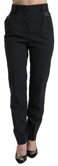 Pantalon noir en laine à taille haute et coupe tapered de Dolce & Gabbana, mode élégante pour femmes.