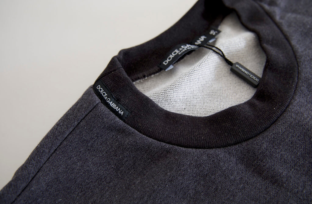 Pull à col rond en coton gris foncé Dolce & Gabbana, pull-over élégant avec finition douce et texture confortable.