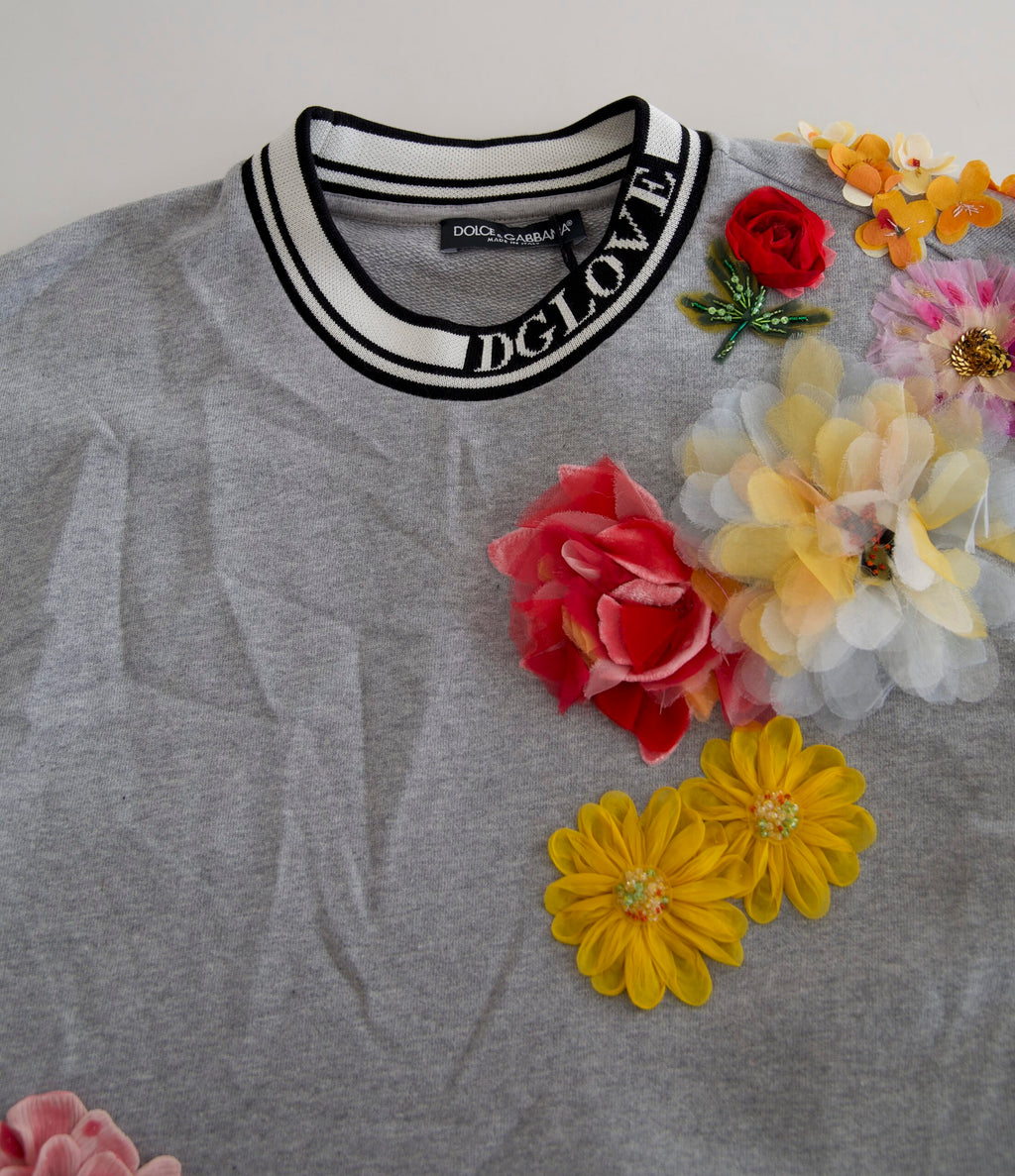 Pull en laine gris Dolce & Gabbana DG Amore Queen floral, doux et élégant, avec motif floral sophistiqué.