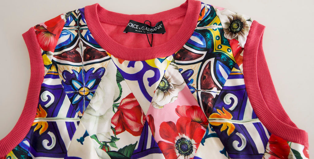 Dolce & Gabbana ärmelloses Oberteil mit Rundhalsausschnitt und mehrfarbigem Majolika-Blumenmuster