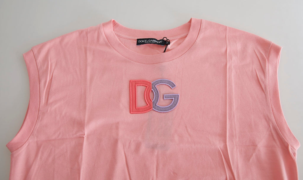 T-shirt blanc en coton Dolce & Gabbana avec logo DG rose, col ras du cou et style décontracté.