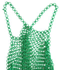 Débardeur court sans manches en aluminium vert de Dolce & Gabbana, style halter, taille cropped, tissu léger et brillant.