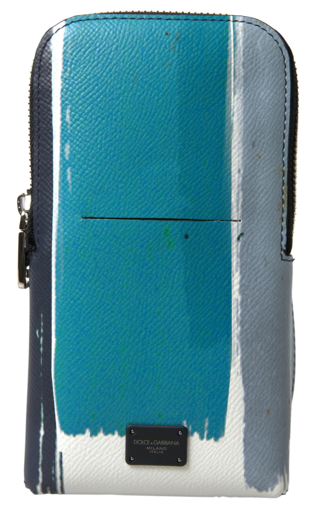 Sac à main en cuir bleu Dolce & Gabbana, sacoche croisée unisexe pour téléphone avec bandoulière élégante.