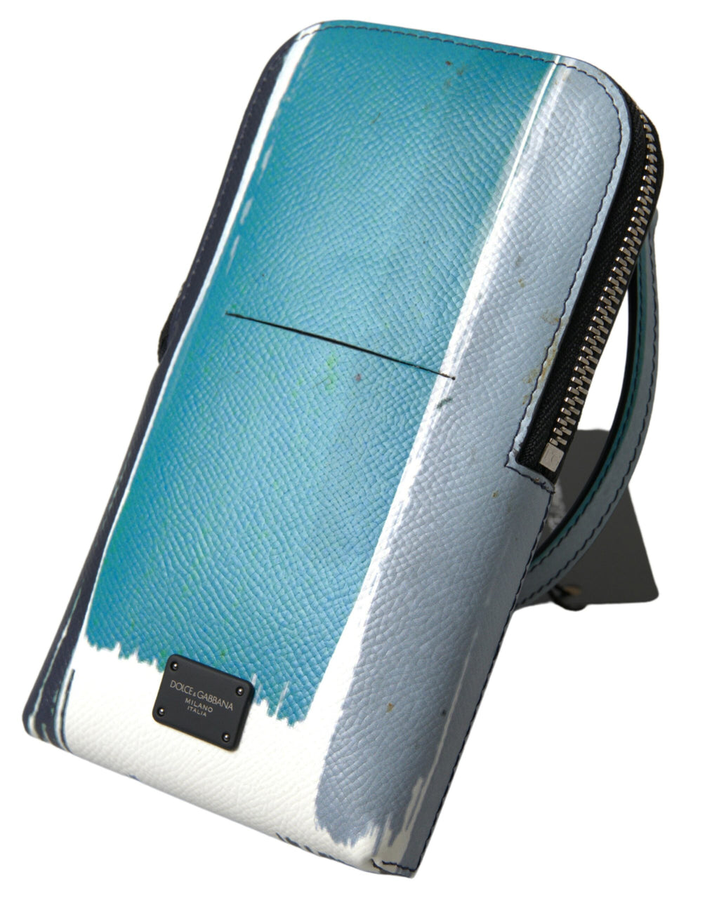 Sac à main en cuir bleu Dolce & Gabbana, pochette croisée unisexe pour téléphone, élégant et moderne.