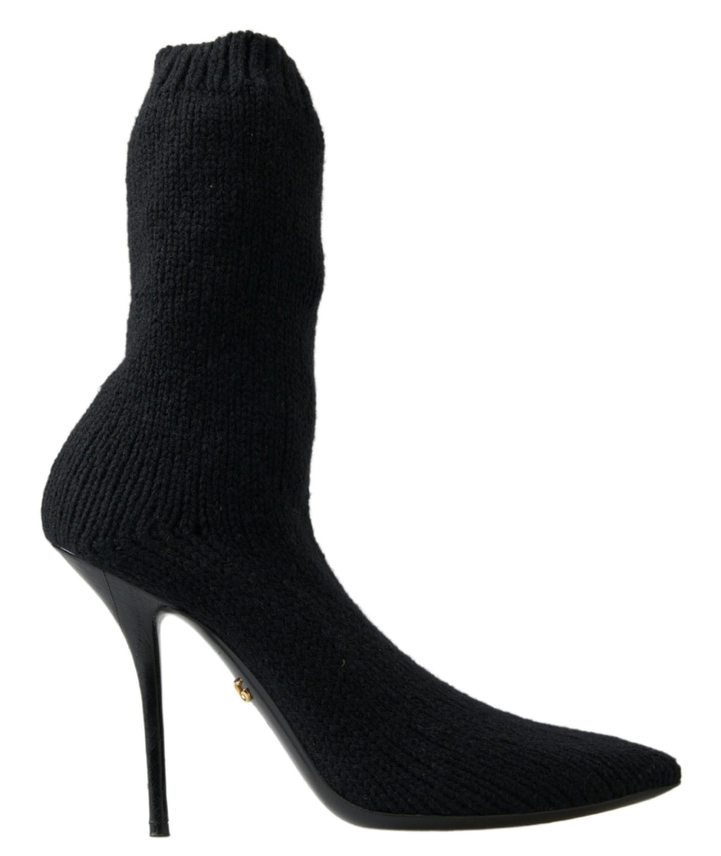 Bottes noires Dolce & Gabbana à talons stilettos, mi-mollet, pour femmes, en cuir élégant.