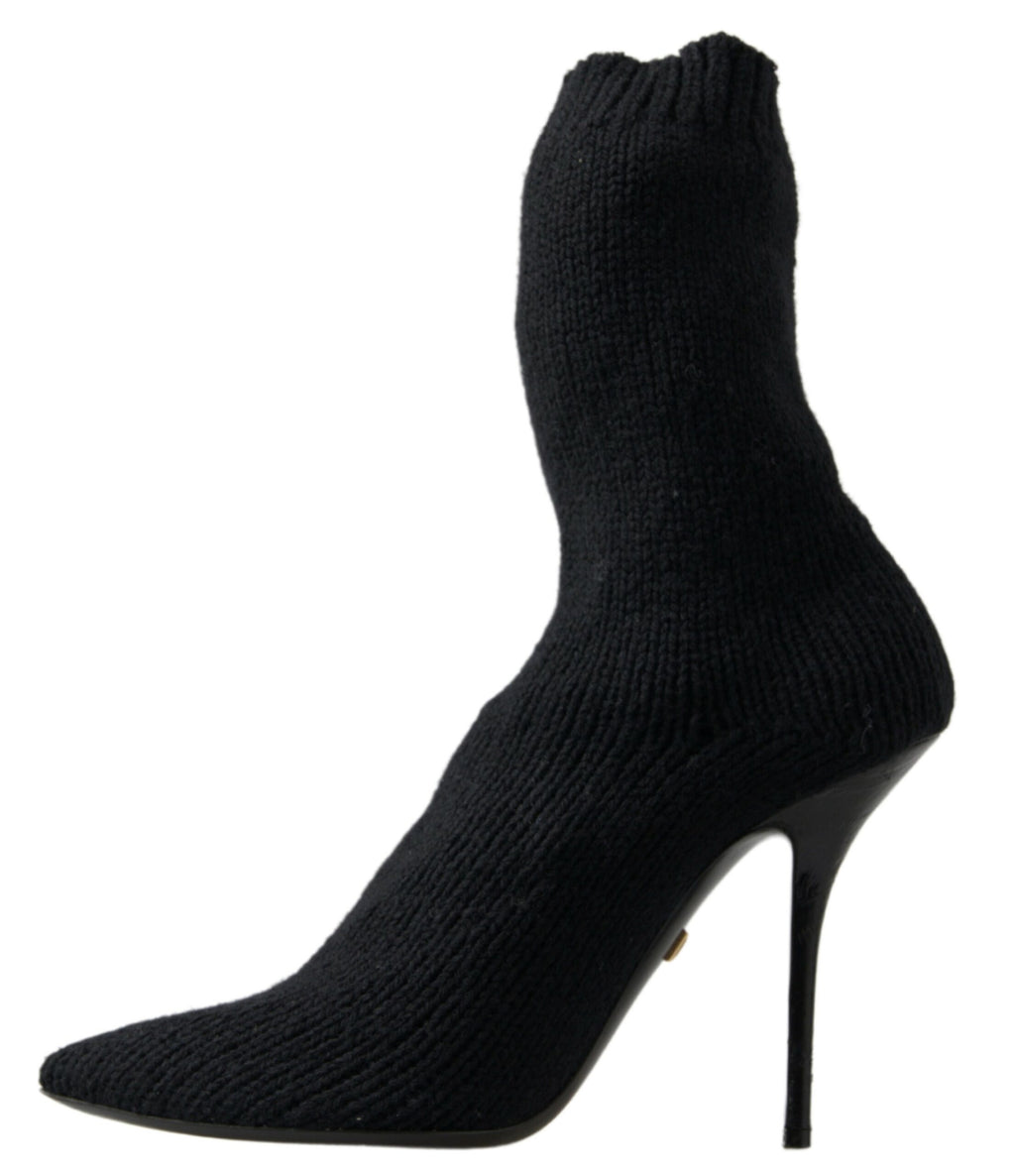Bottes femme Dolce & Gabbana à talon stiletto noir, mi-mollet avec semelle élégante et design sophistiqué.