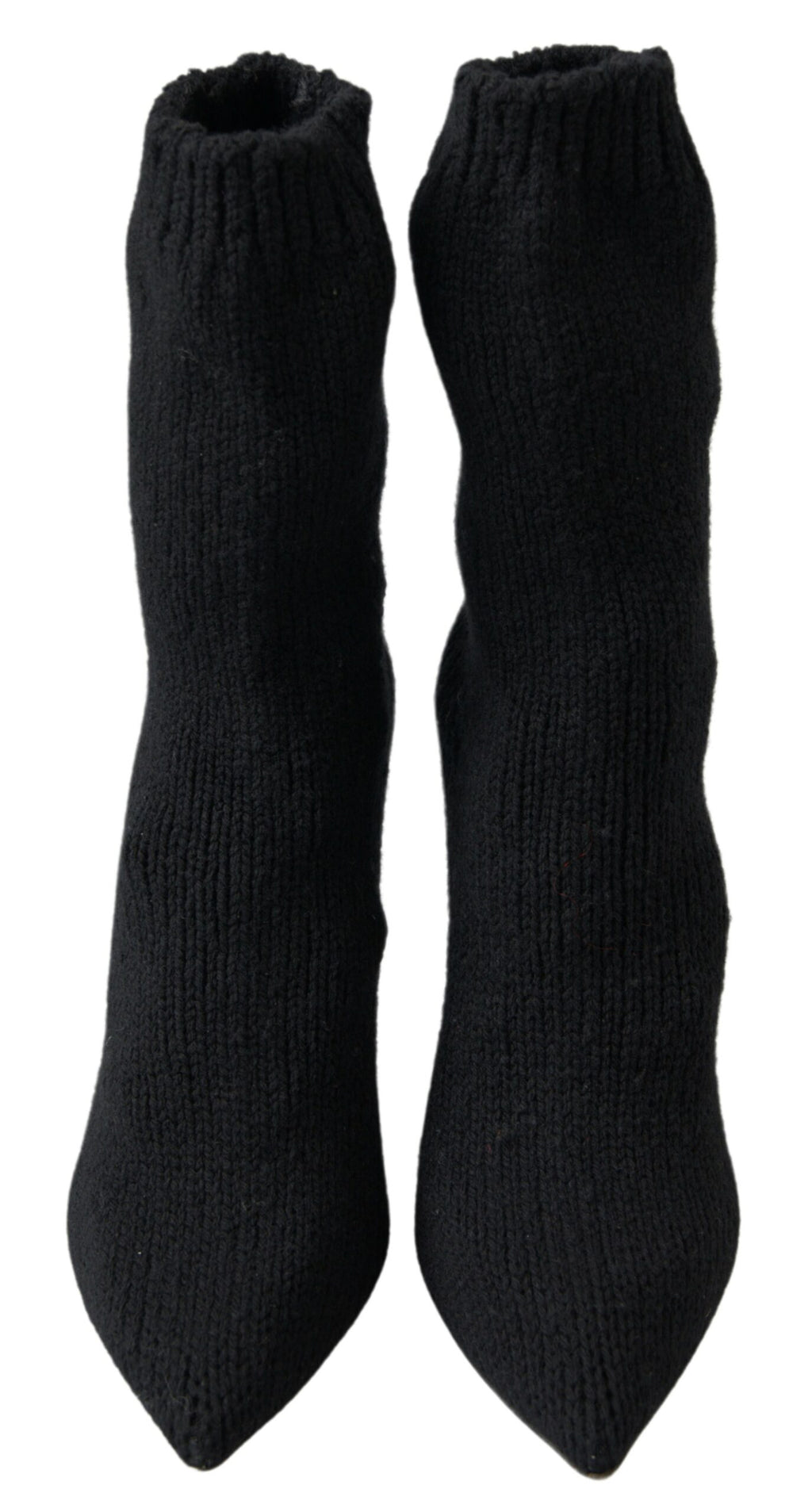 Bottes noires Dolce & Gabbana à talons stilettos, mi-mollet, pour femmes, en cuir avec design élégant.