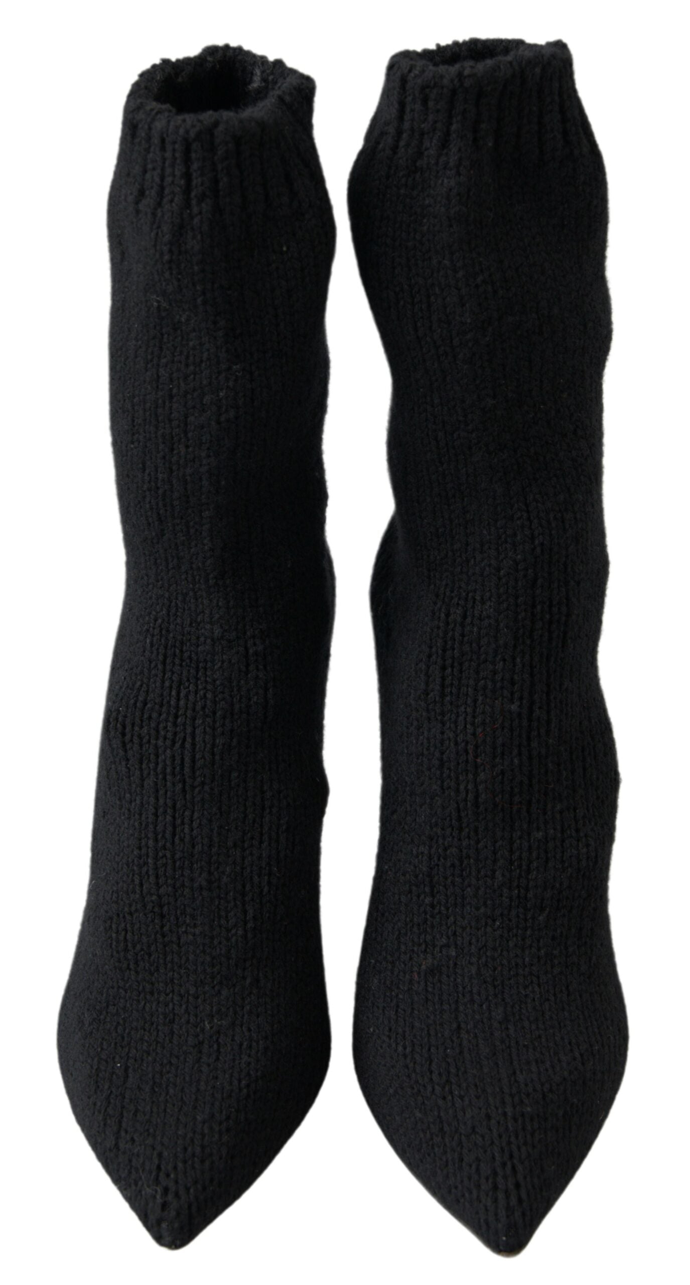 Bottes noires Dolce & Gabbana à talons stilettos, mi-mollet, pour femmes, en cuir avec design élégant.