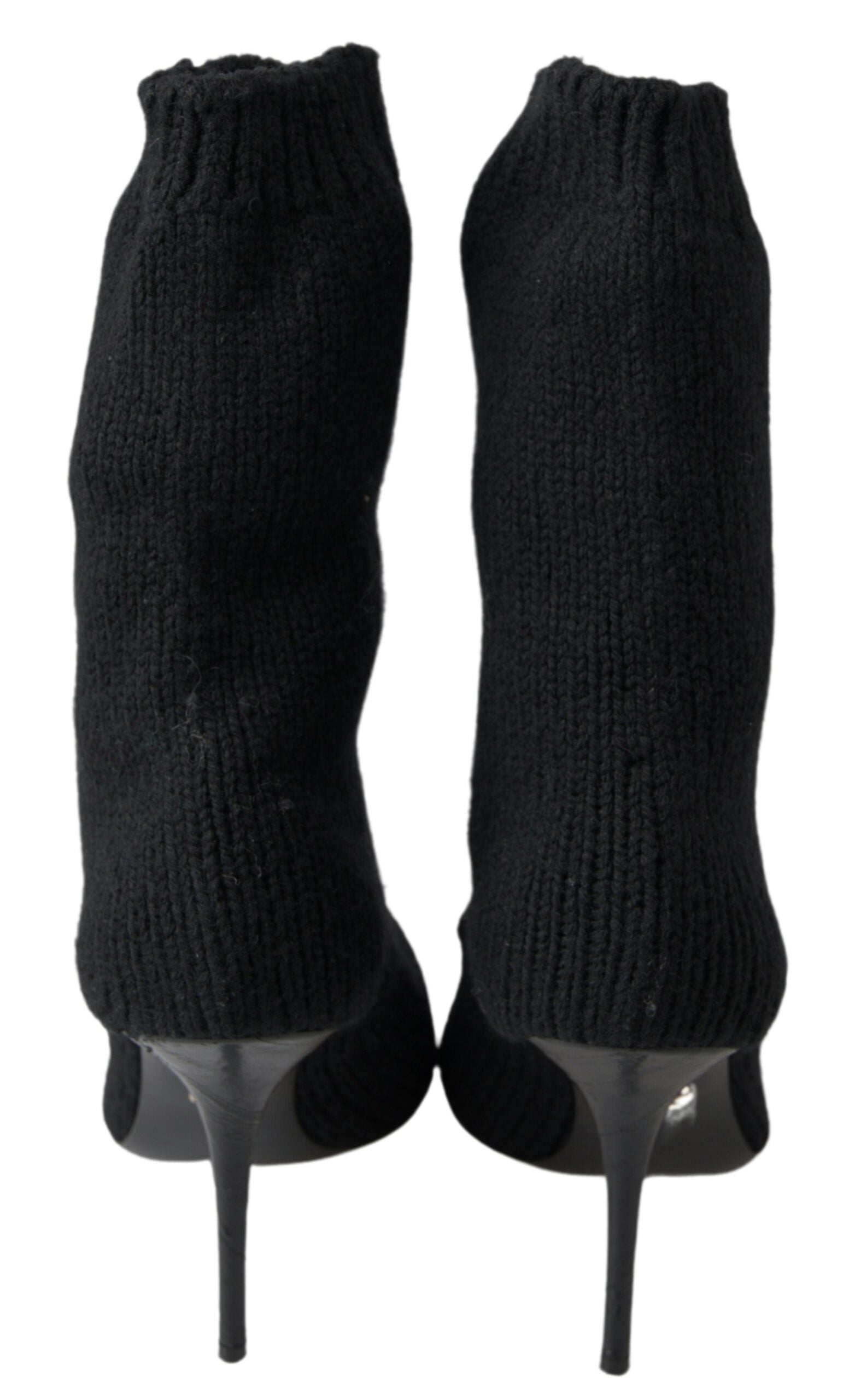 Bottes noires Dolce & Gabbana à talons stilettos, mi-mollet, pour femmes, en cuir élégant.