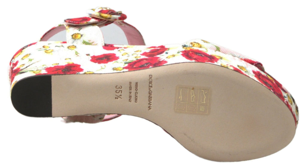 Sandales à talons Dolce & Gabbana à fleurs multicolores, brides à la cheville, style sandales compensées.