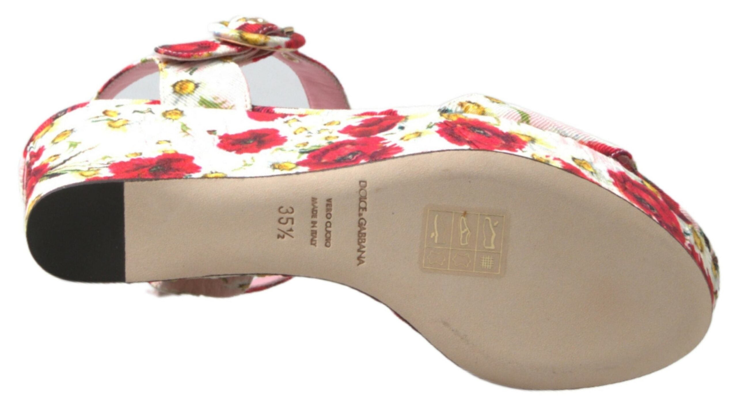 Sandales à talons Dolce & Gabbana à fleurs multicolores, brides à la cheville, style sandales compensées.