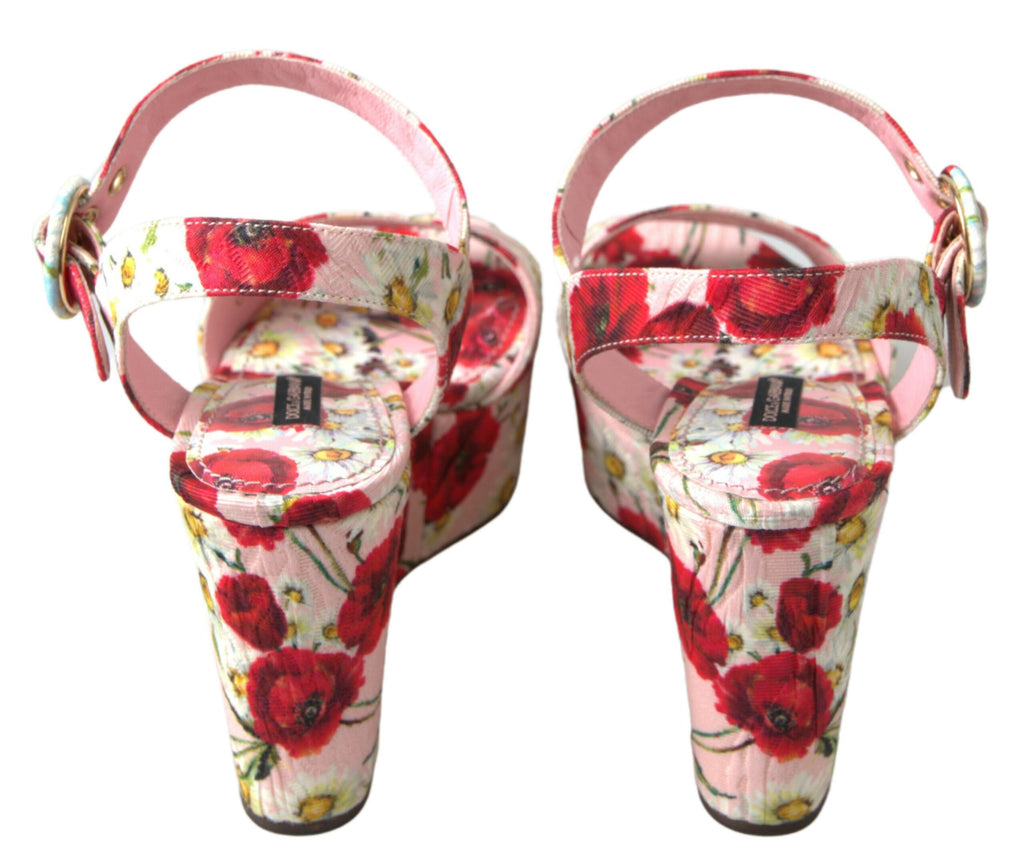 Sandales compensées Dolce & Gabbana à motifs floraux multicolores avec bride à la cheville et imprimé floral.