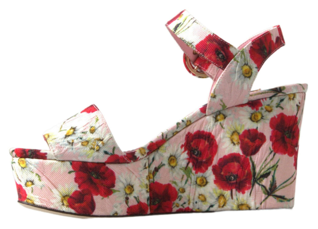 Sandales à talons Dolce & Gabbana à semelle compensée à imprimé floral multicolore et bride à la cheville.
