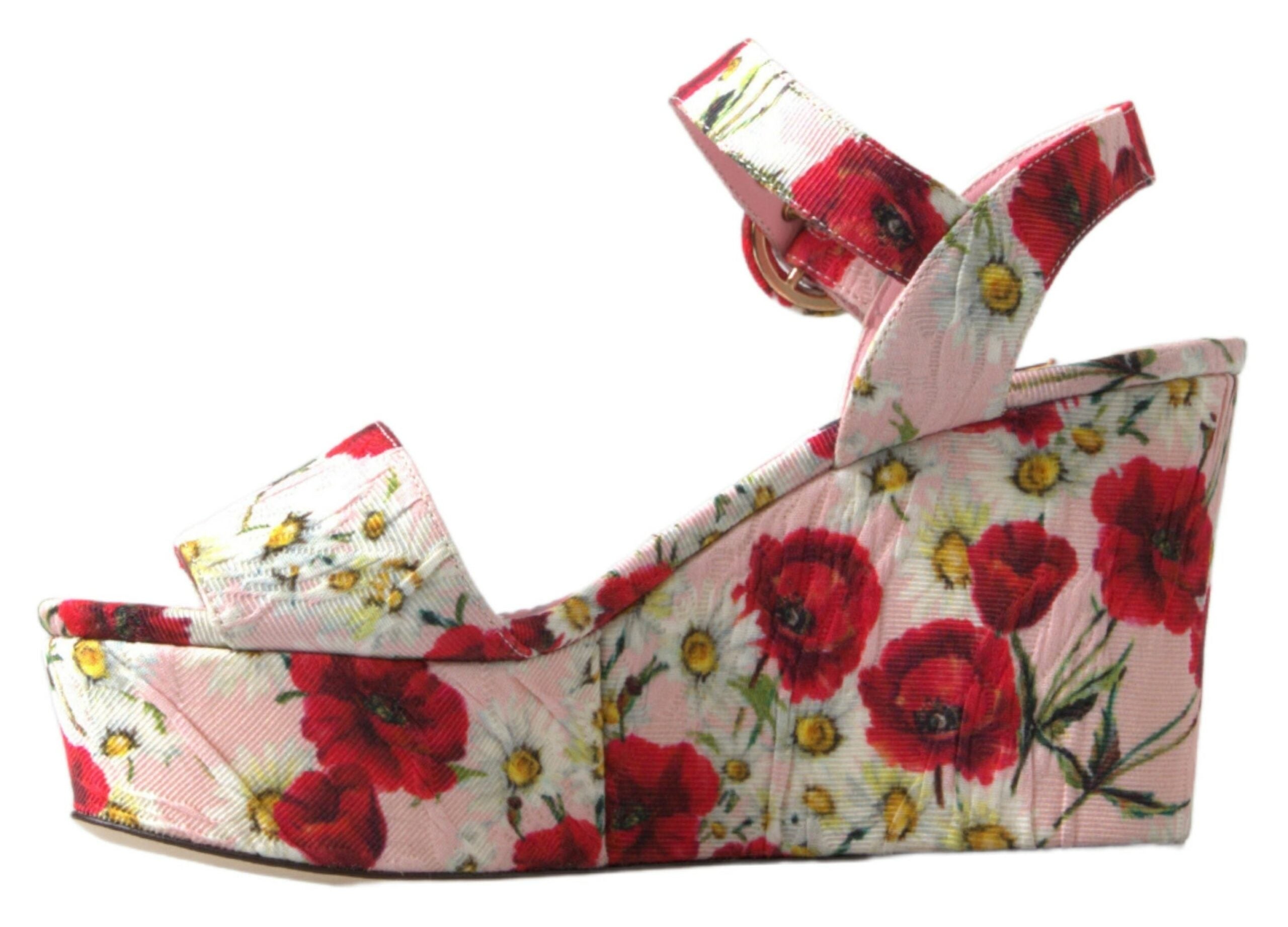 Sandales à talons Dolce & Gabbana à semelle compensée à imprimé floral multicolore et bride à la cheville.